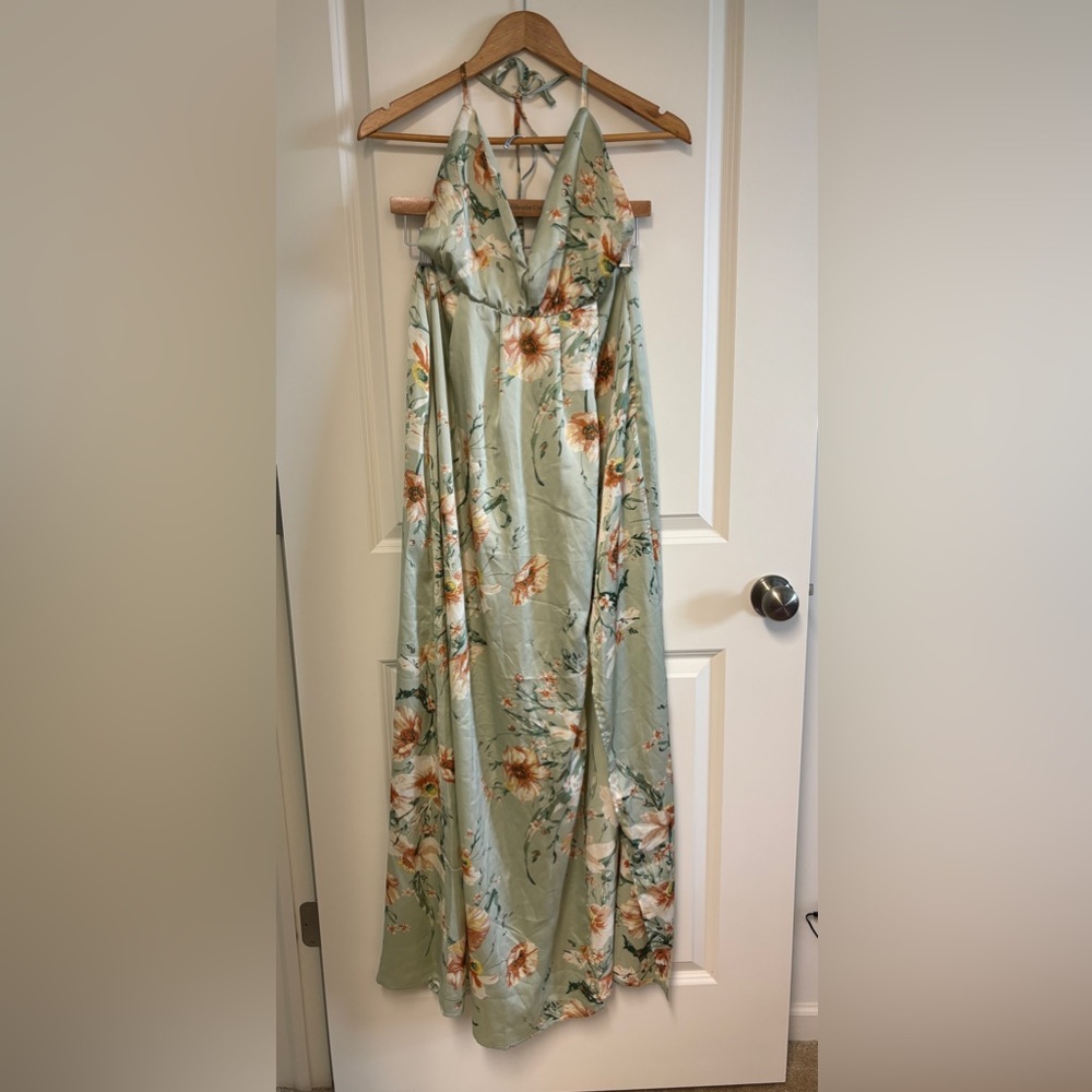 Sweet Lemon Dress Women's Small Sage Floral Sweet Visionaries Halter Open Back